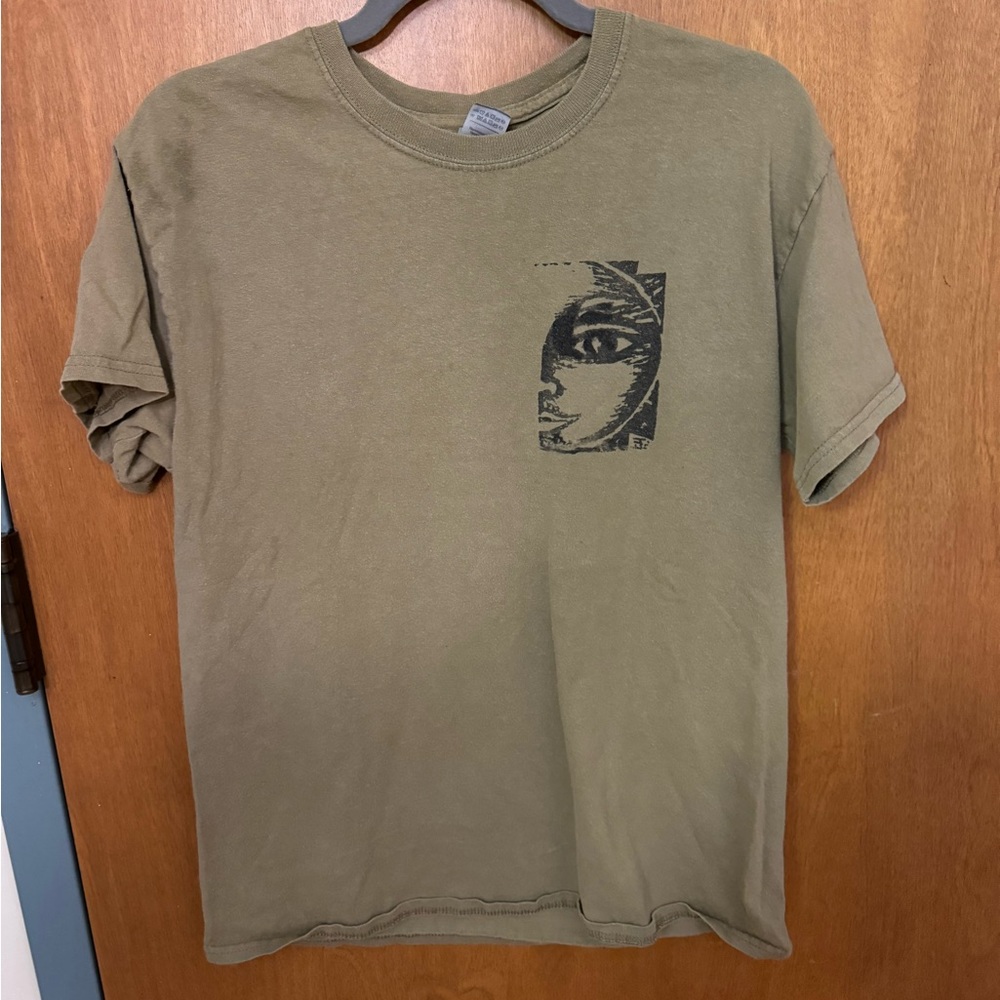 Olive Green Graphic Grunge Sun Face Tee